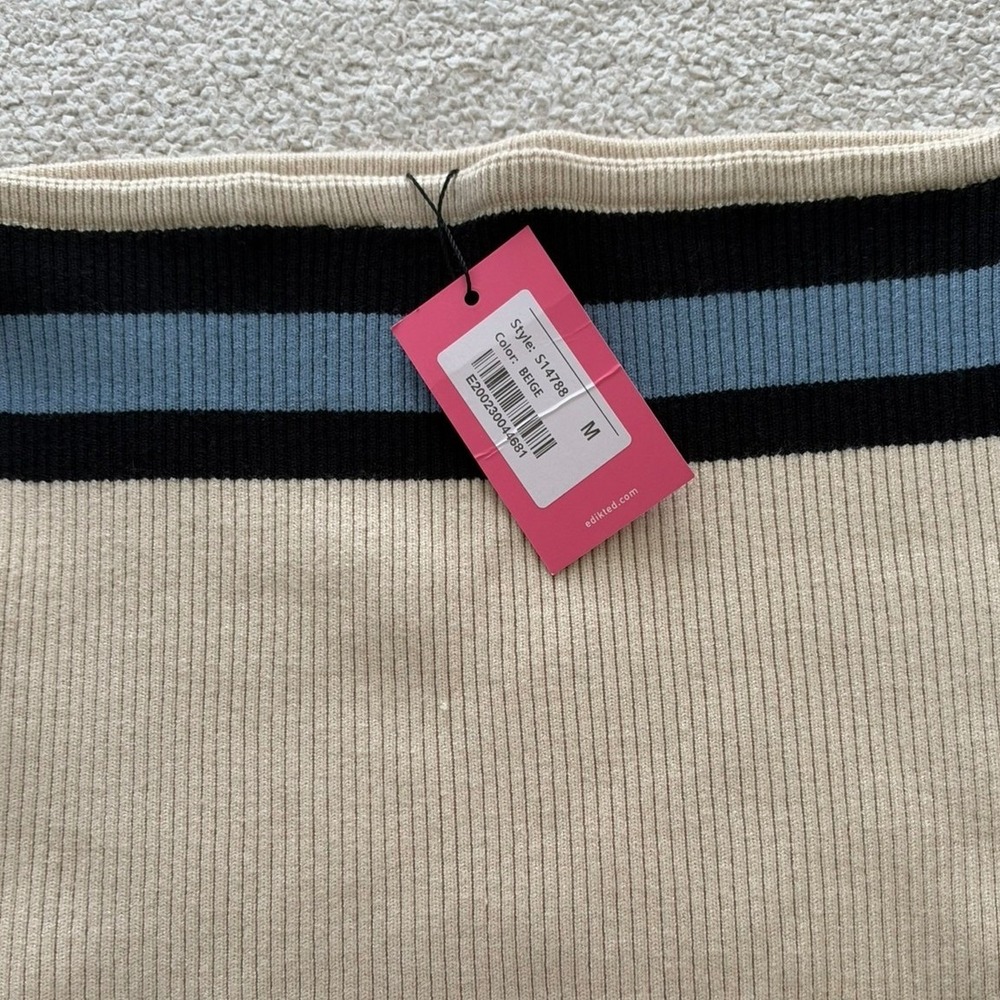 NWT Edikted Cyprus Knit Tube Top size Medium in Cream/Blue - Picture 3 of 5